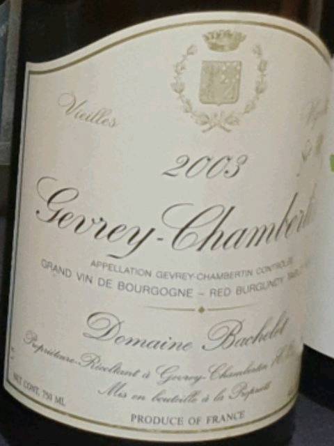 Domaine Denis Bachelet, Gevrey-Chambertin 2003 bottle — my own photo, 2020.02