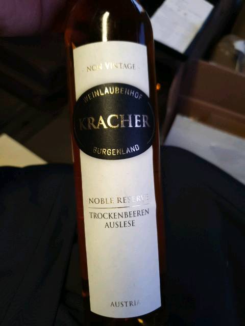 Kracher, Noble Reserve Trockenbeerenauslese (NV) bottle — my own photo, 2020.01