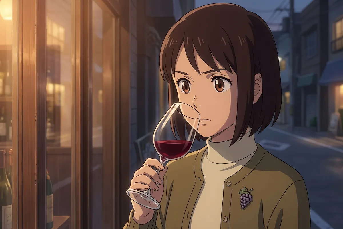 Haru — Sunday afternoon at the desk by her window: at the first sip from the bottle she waited two days for, Haru's whole face scrunches up.