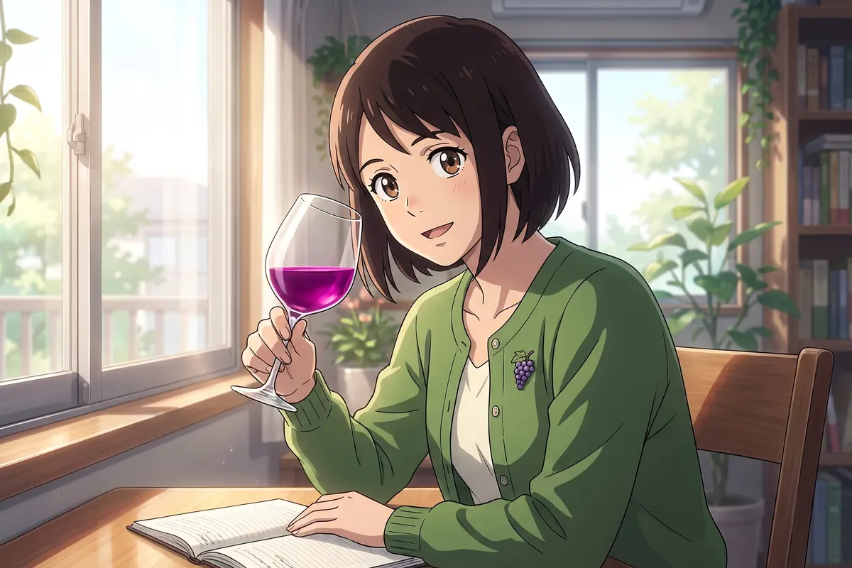 Haru — At her desk by the window, nose to the clear purple glass, Haru tilts her head: "Banana?"