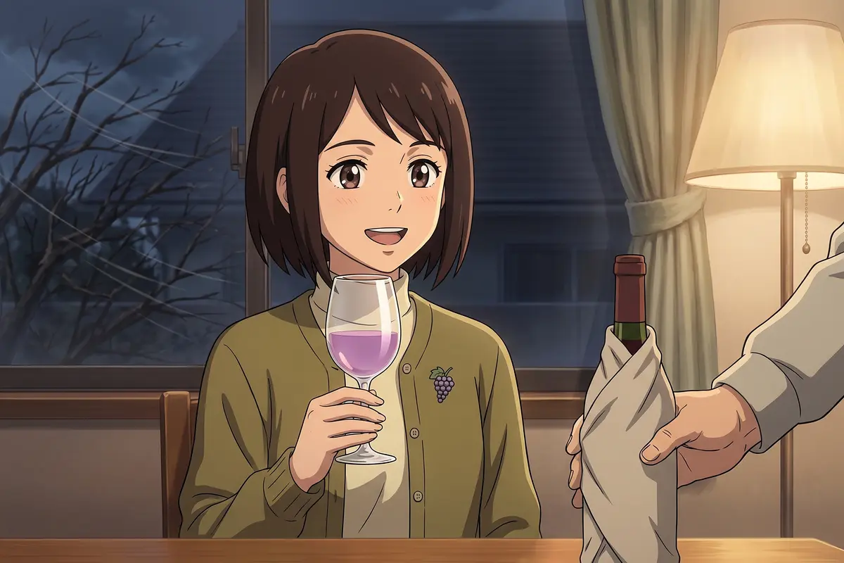Haru — The first day of December at twenty-one, a dry, windy Sunday evening. As the glass is set down to Father's humming, Haru smells it and beams.
