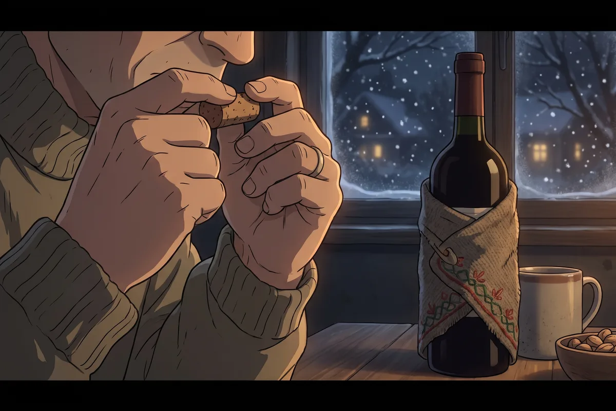 하루 — 새해가 막 지난 밤, 아버지는 뽑은 코르크를 한참 코 밑에 대고 있었다. 병은 천에 감싸여 서 있었다.