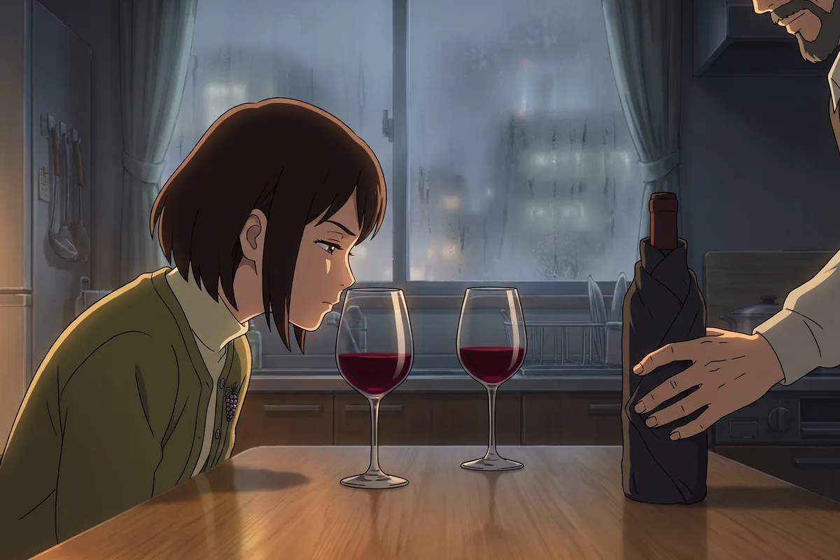 Haru — Late autumn at twenty-one, a foggy Friday night. Sniffing the two glasses side by side in turn, Haru says, "They're like twins."